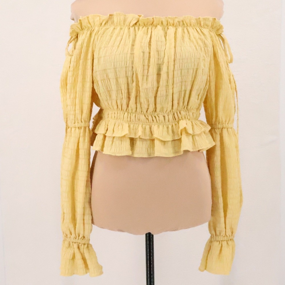 Luxxel Kaylene Milkmaid Top Size L Off Shoulder Renaissance Festival Crop Yellow